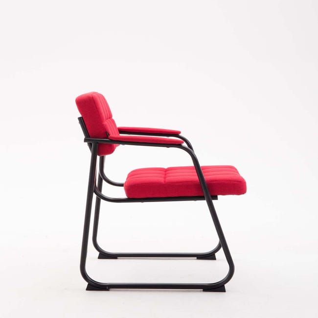 Chaise visiteur fauteuil de bureau sans roulette en tissu rouge BUR10219