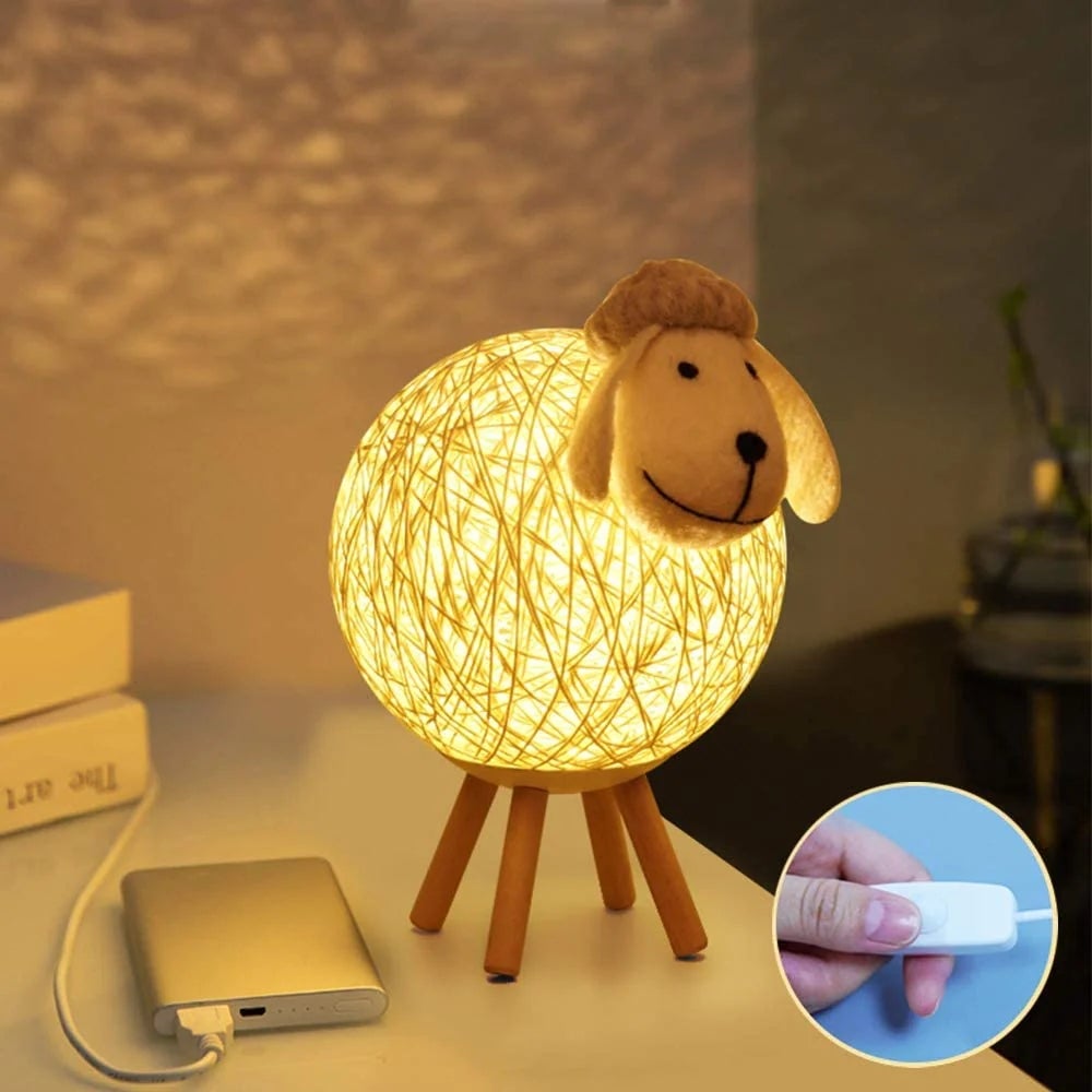 Luce notturna a LED per bambini, Lampada da comodino in rattan di pecora,  Lampada notturna a LED 110 cm USB/Interruttore per camera da letto
