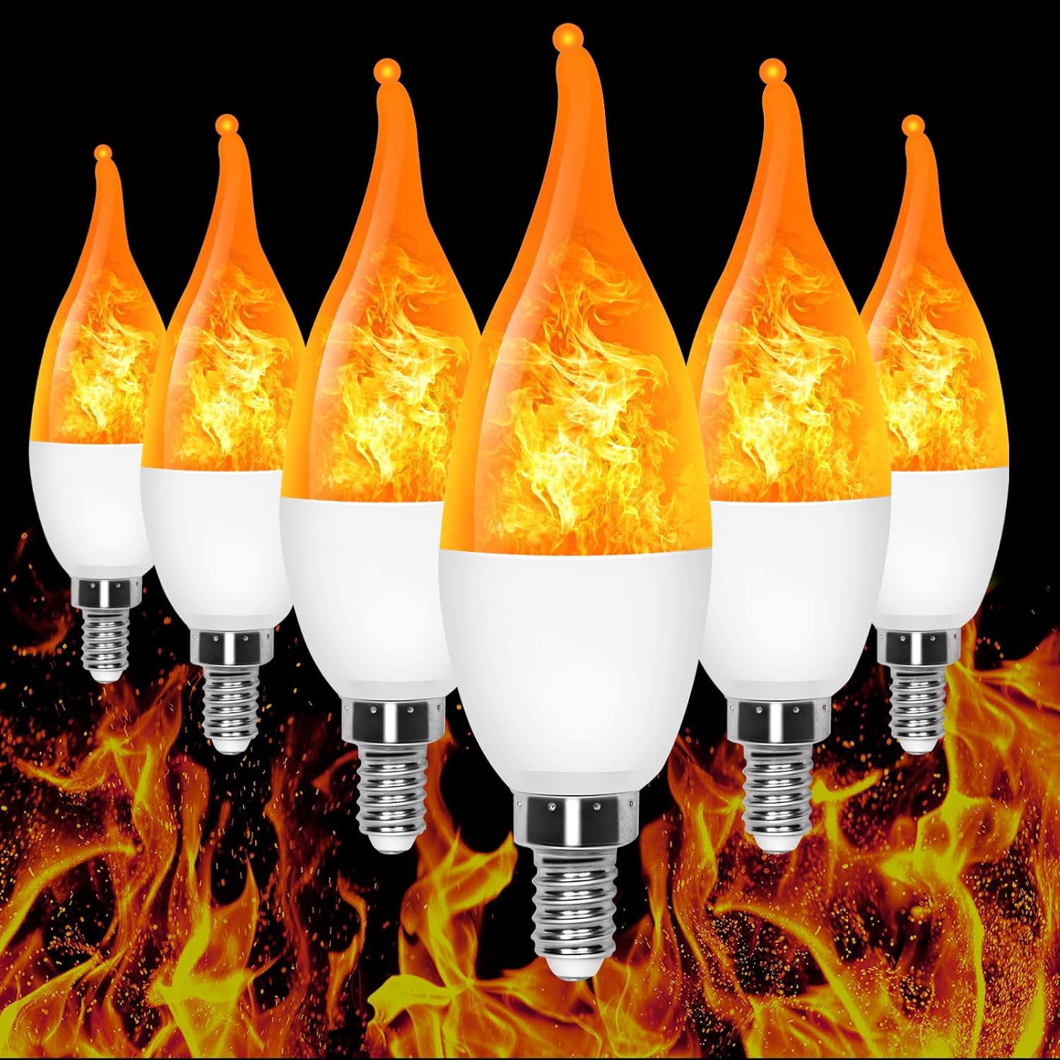Paquet de 6 ampoules à flamme LED, ampoules à flamme candélabre LED à 3  modes pour les décorations d'Halloween, Noël，E12