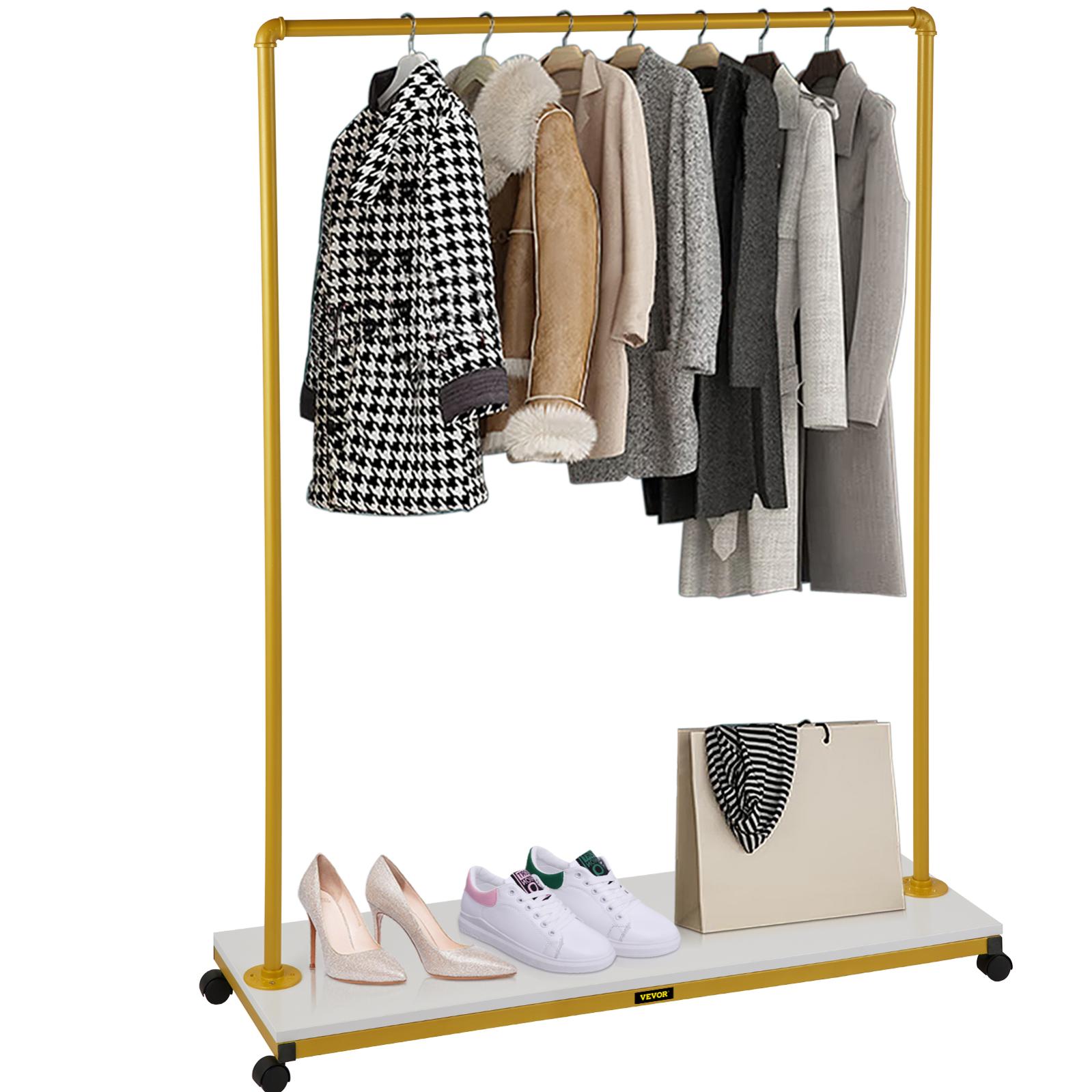 Portant à Vêtements Sur Roulettes Avec Étagères - Capacité 200 Kg - Design Doré