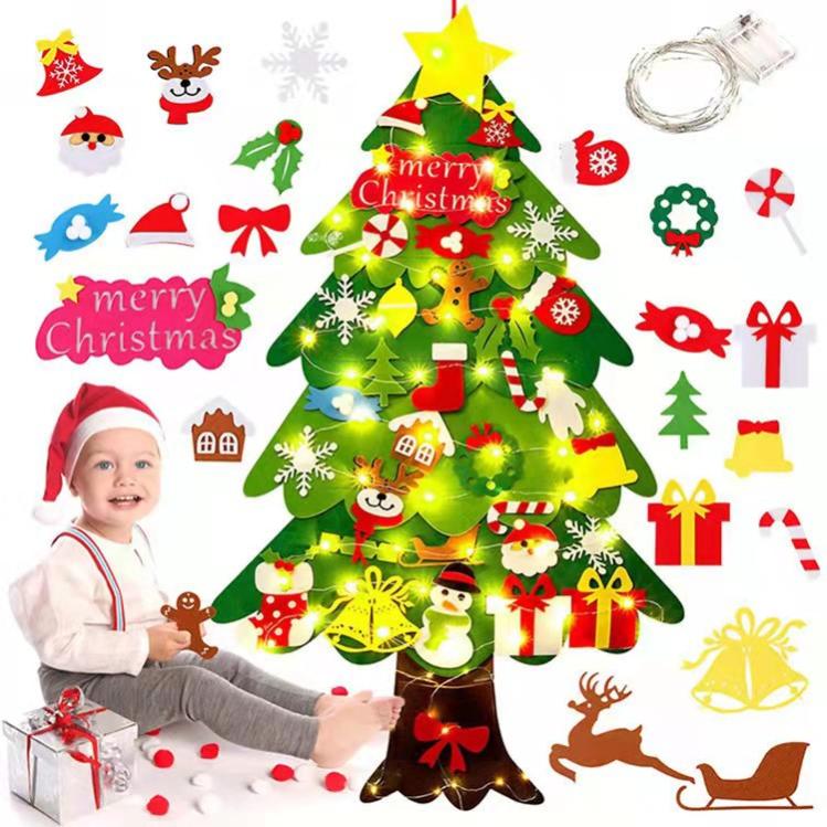 Sapin De Noël En Feutre à Décorer Soi-même - 100 Cm, 32 Ornements Amovibles, Décoration Murale Enfant, Cadeau