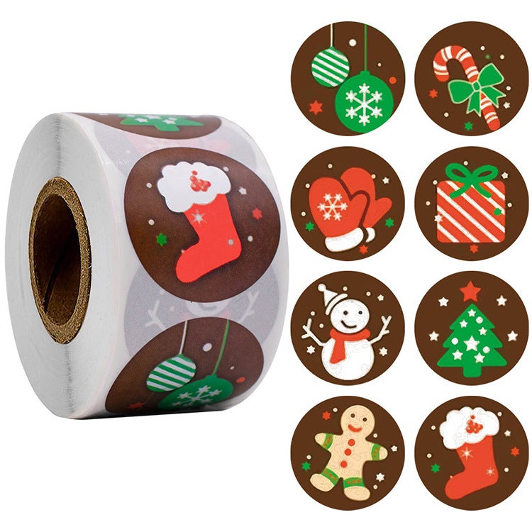 Étiquette adhésive flocon de Noël blanc, étiquette cadeaux kraft brun