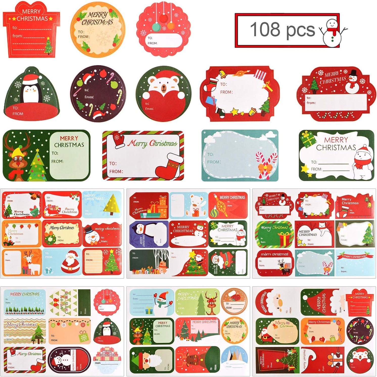 108Pcs Autocollants de Cachetage de Noël, Étiquettes Adhésives en Papier  Vacances Cadeau Autocollant pour Emballage Cadeau Bricolage Noël Décoration