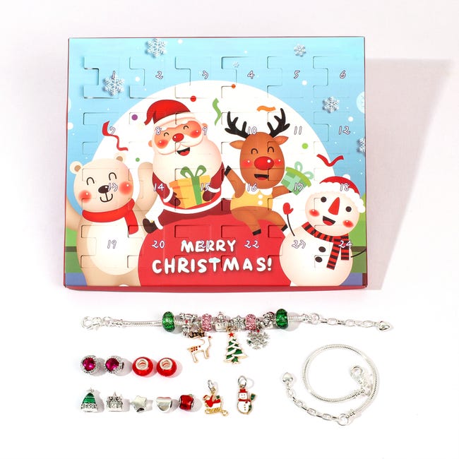 Calendrier de l'Avent Bijoux de Noël - 24 Jours Noël Charme Bracelet Noël  Compte à rebours Calendriers Cadeau DIY Bracelet
