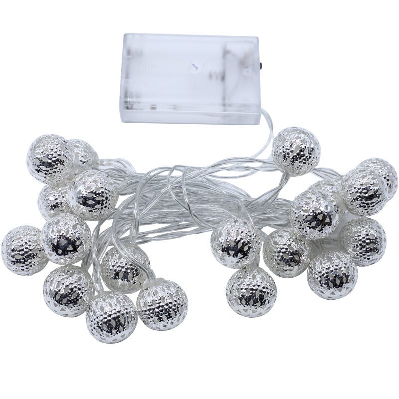 Guirlande Lumineuse LED Maroc - 10m Fonctionnant sur Piles 80 LED Blanc  Chaud Perle Orientale Décorative Argent (Couleur)