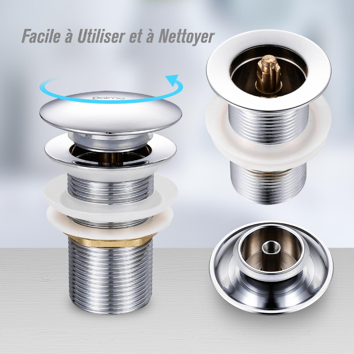 Bonde de Lavabo Pop-up sans Trop-plein, Vidage Clapet Push Open Pour Lavabo en Laiton, Chromé G 1-1/4