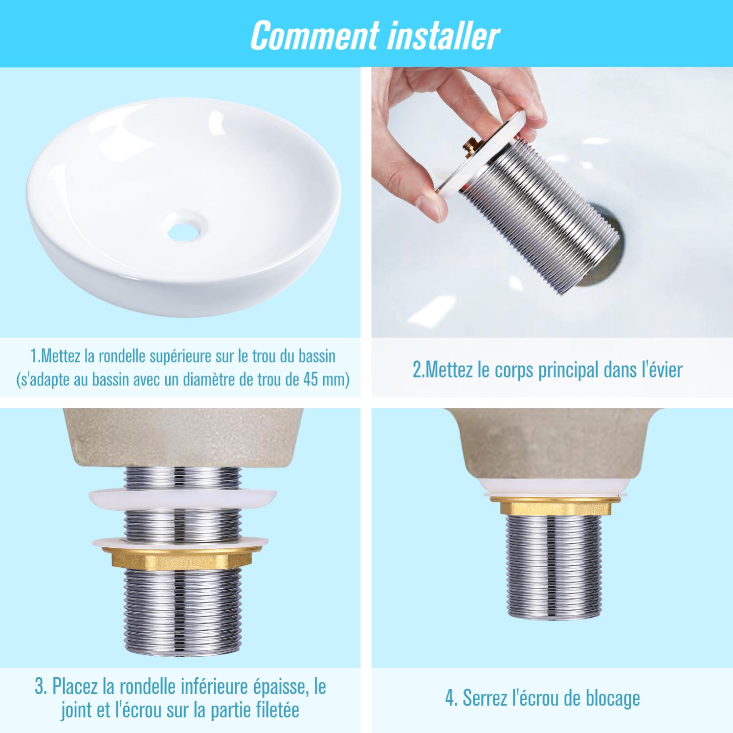 Bonde de Lavabo Pop-up sans Trop-plein, Vidage Clapet Push Open Pour Lavabo en Laiton, Chromé G 1-1/4