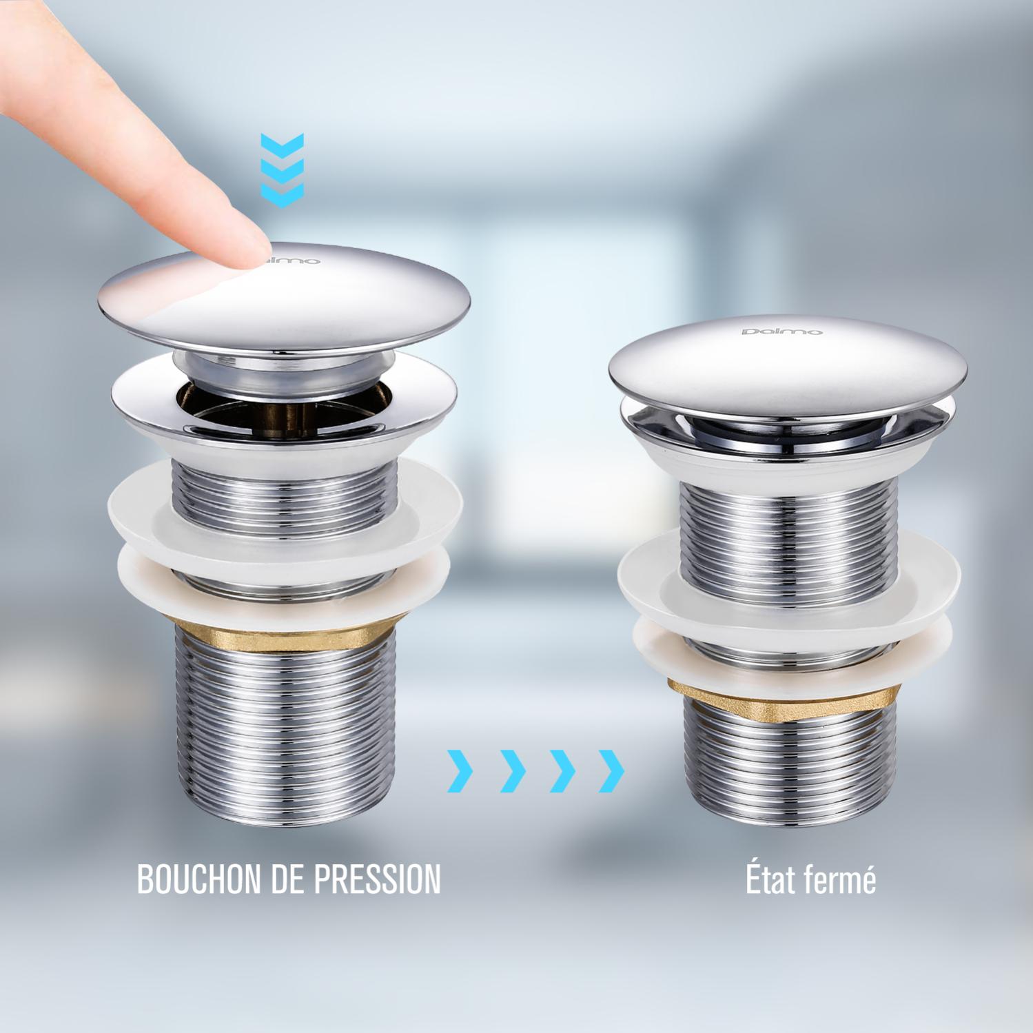 Bonde de Lavabo Pop-up sans Trop-plein, Vidage Clapet Push Open Pour Lavabo en Laiton, Chromé G 1-1/4