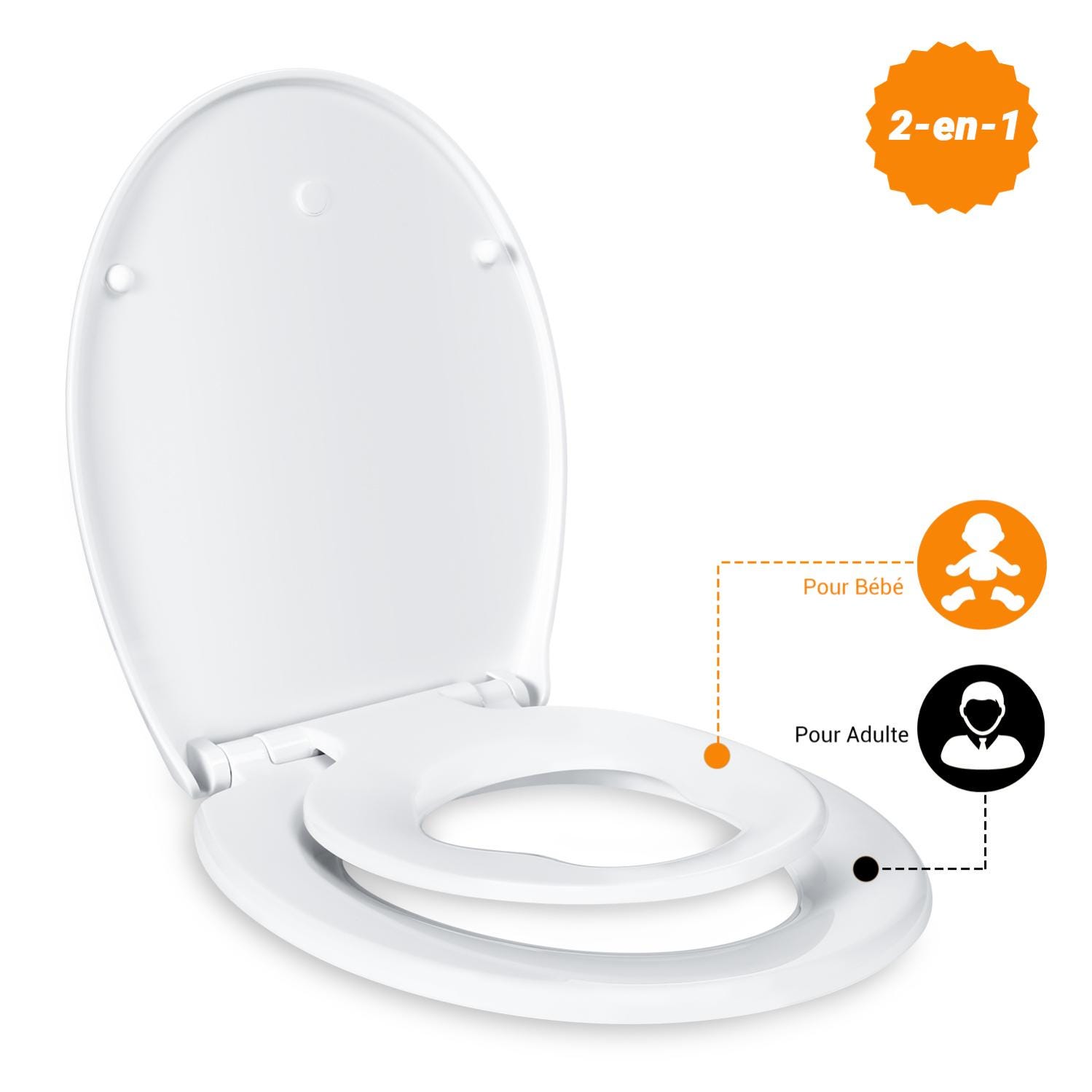 Abattant WC Familial, Lunette de Toilette avec Siège Enfant Magnétique,  Frein de Chute et Charnière Réglable, Abattant WC en Polyéthylène -  DBTS01BJ