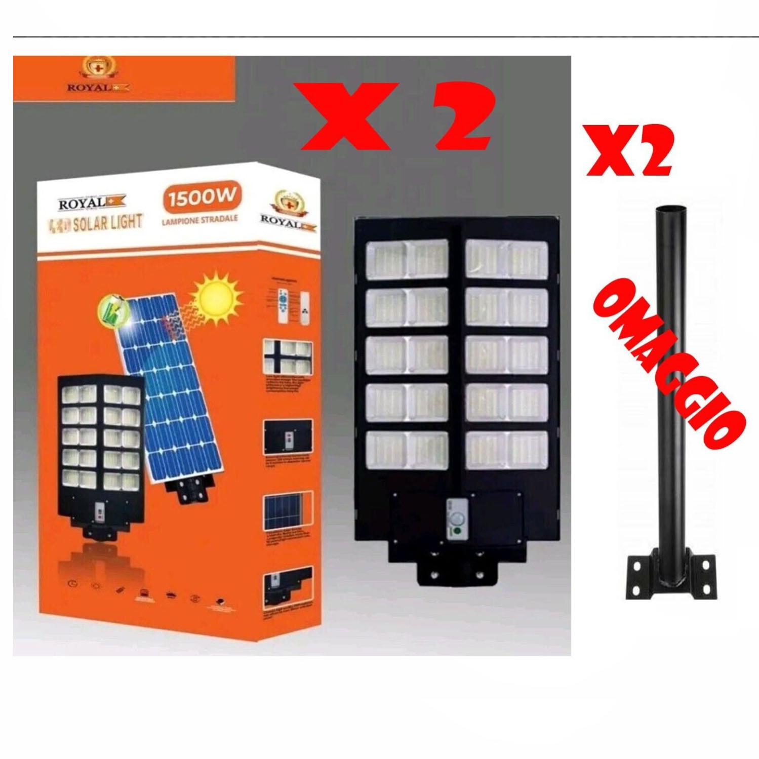 Kit 2 LAMPIONE STRADALE SOLARE FAROLED 1500W CON TELECOMANDO STAFFA  IMPERMEABILE