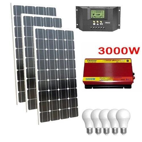 Kit Fotovoltaico 1/2/3KW Pwm Inverter 3000W Pannello Solare 300W regolatore  50 amp