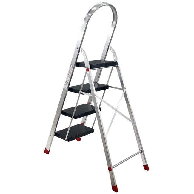 Relaxdays Scala in Alluminio, Pieghevole, Scaletta Bilaterale con 4 Gradini,  Step Ladder, fino 120 kg, Argentato Nero