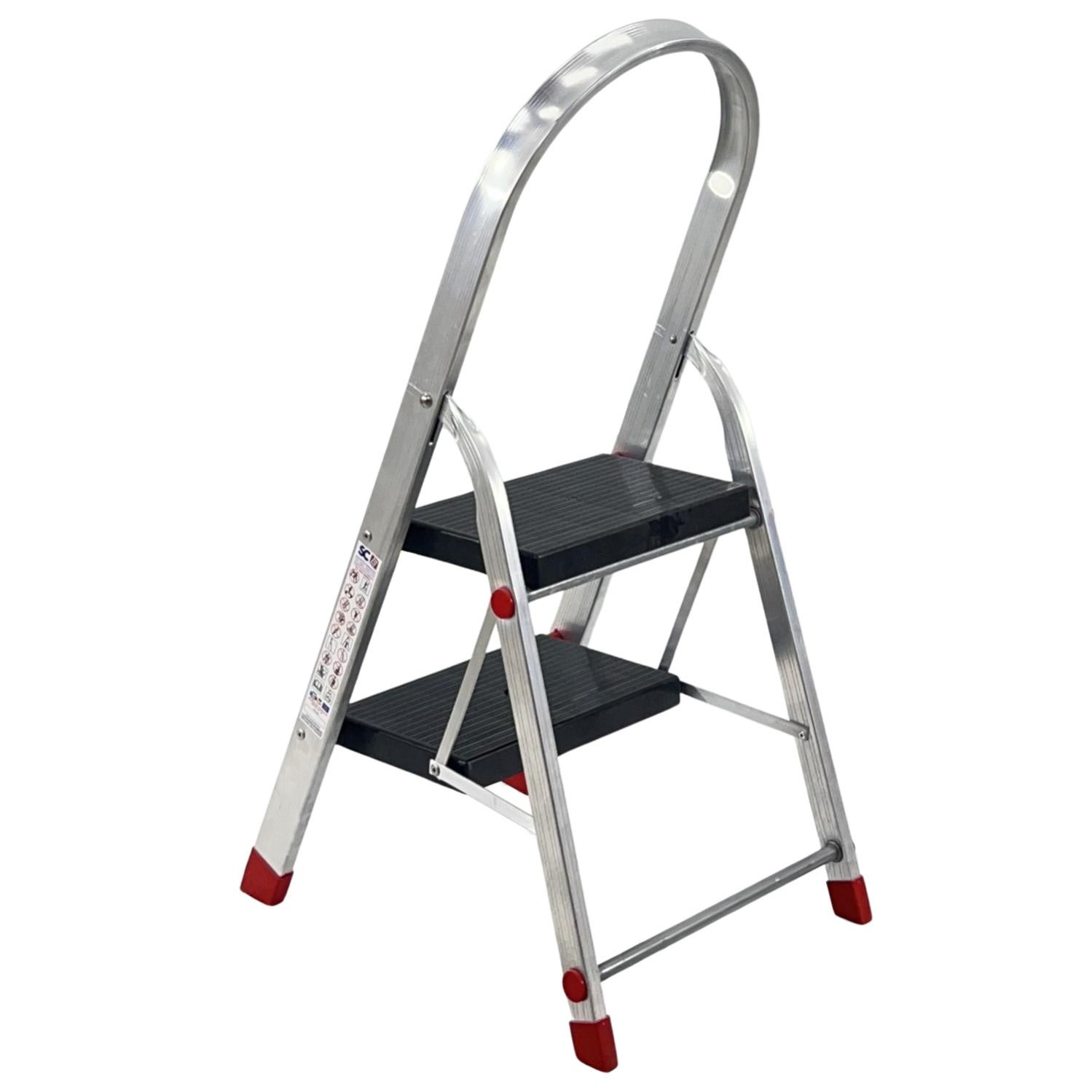 Scala A Forbice In Alluminio Pieghevole - 2 Gradini, Doppio Lato, Antiscivolo, Portata 150 Kg