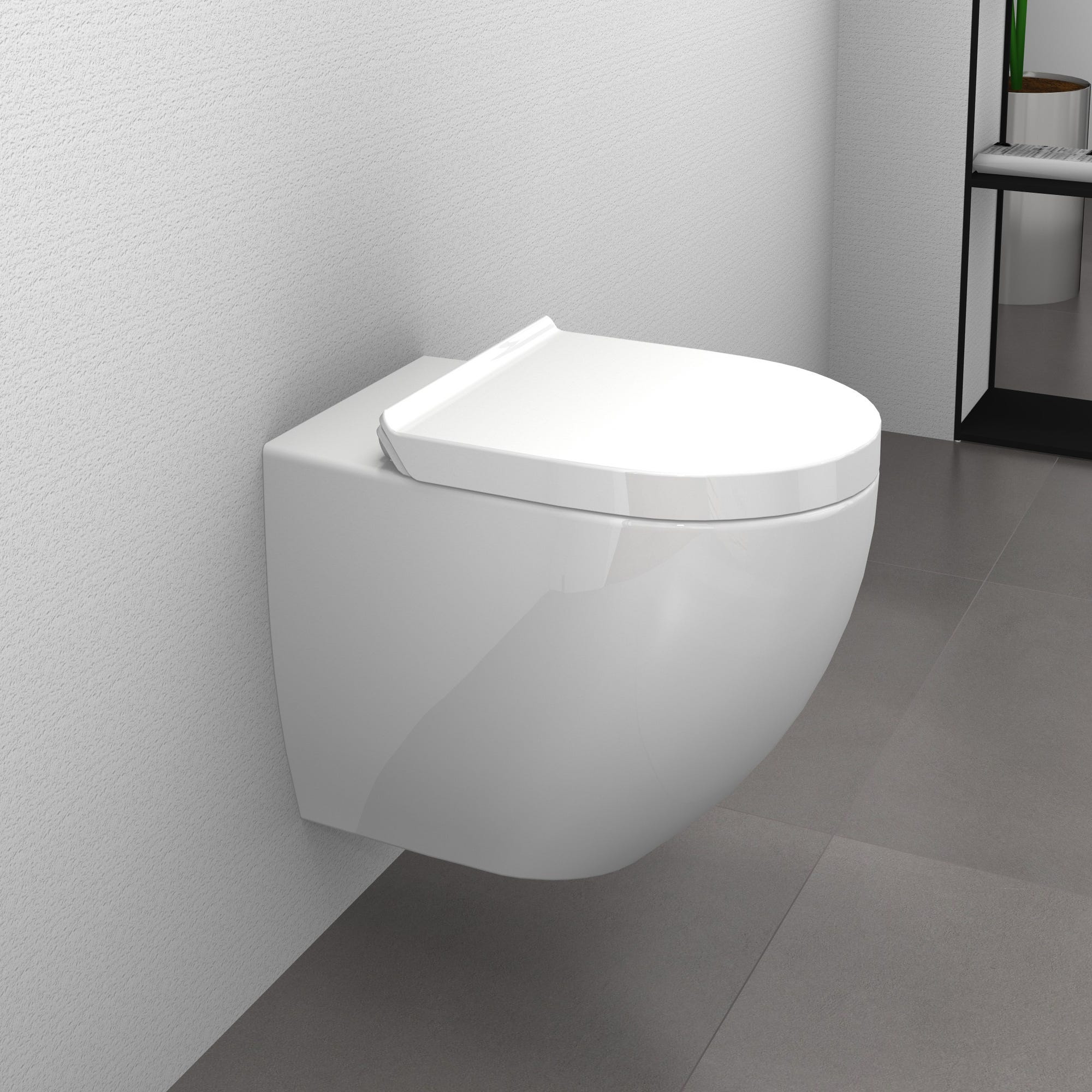WC suspendu sans rebord B-8030R Blanc - avec nano-revêtement - couvercle  soft-close inclus