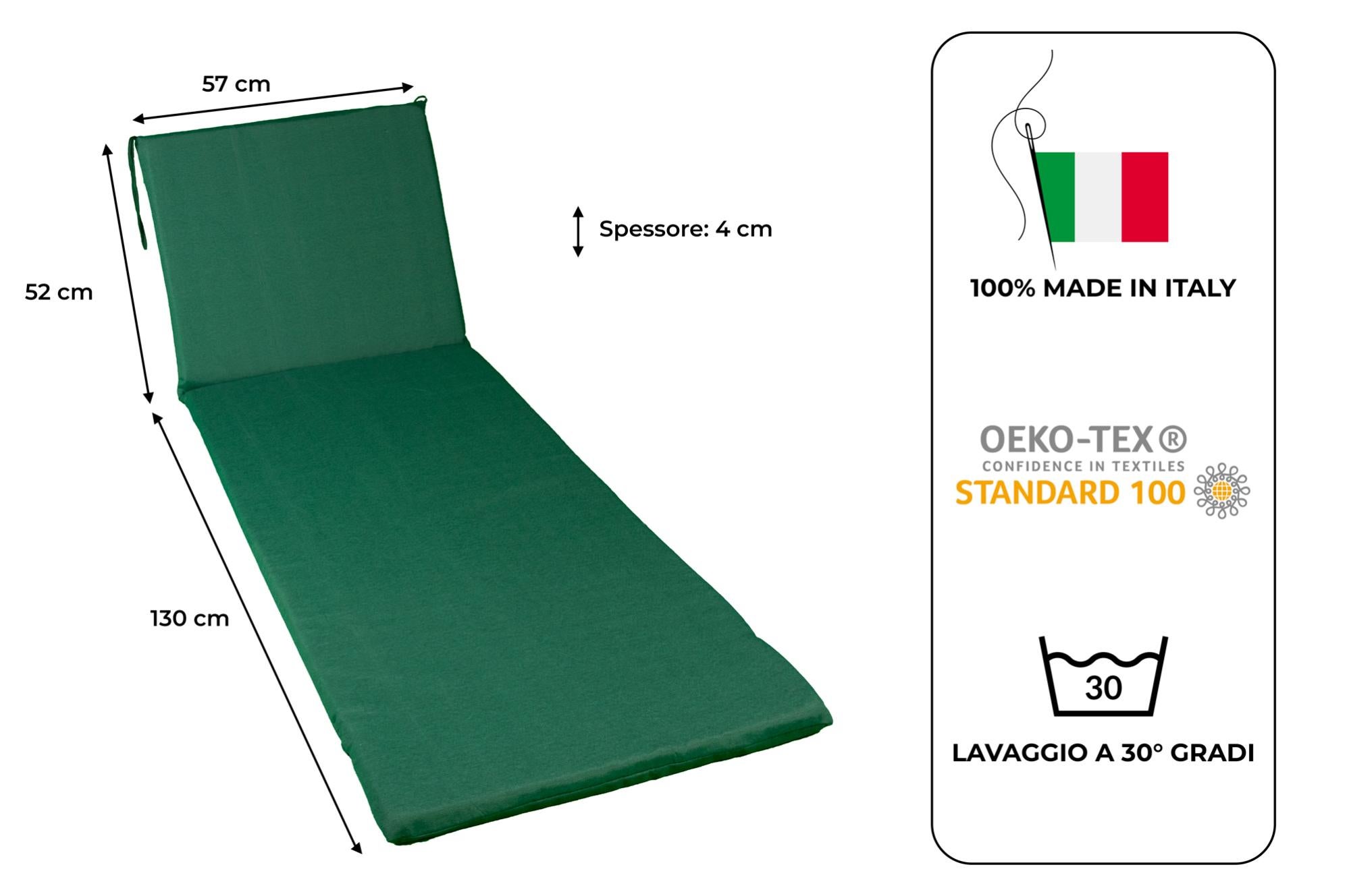 Cuscino Per Lettino Prendisole Rigato Verde - GHIOCUSCINI - Misura Cm 52+130 X 57 X 4
