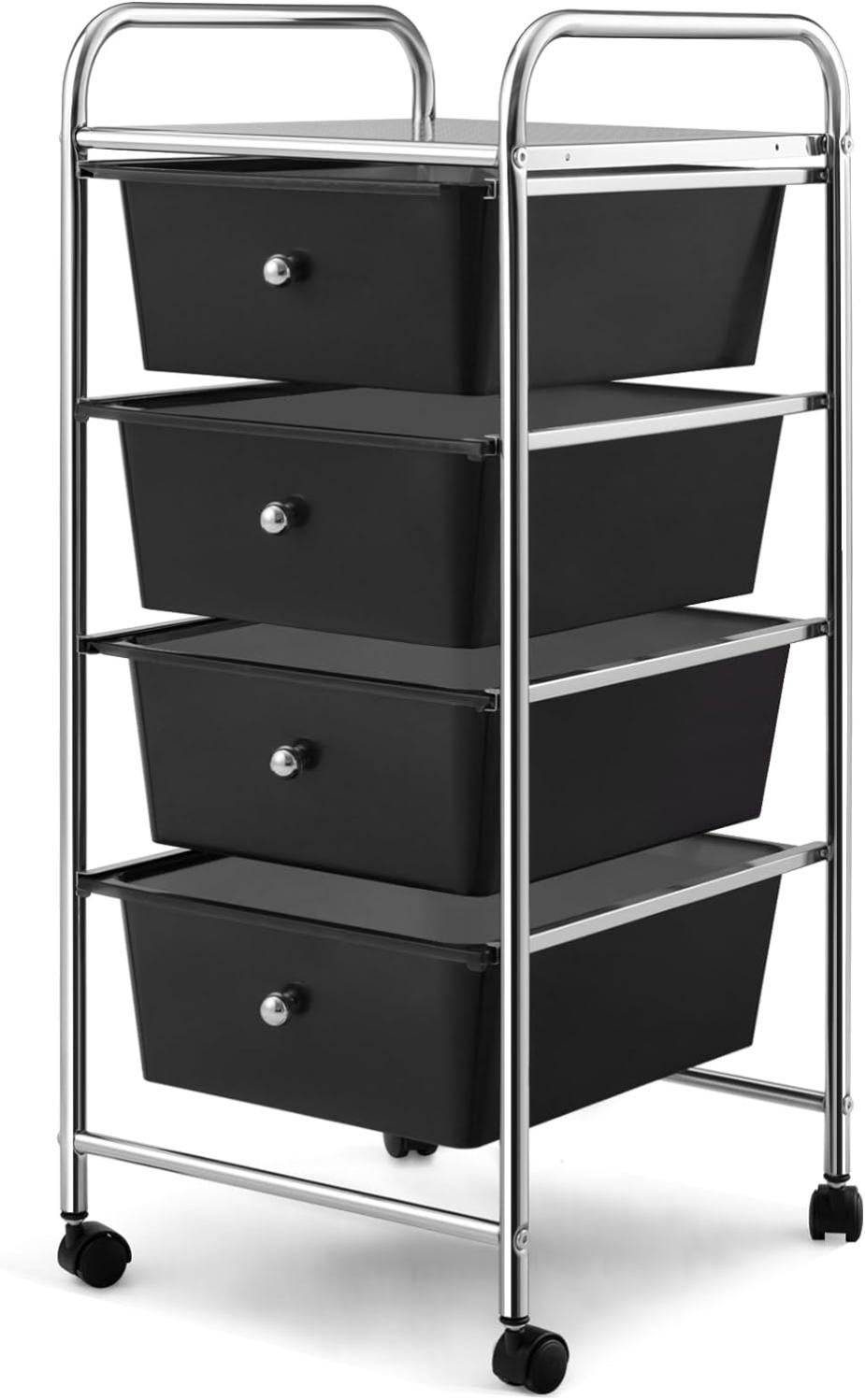 Linxor Chariot De Rangement à Roulettes Large 4 Étagères - Desserte Mobile Solide Avec Crochets - Noir - Parfait Pour Cuisine, Bureau & Buanderie