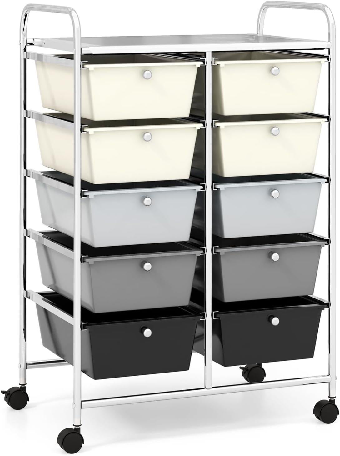 Chariot De Rangement Mobile 10 Tiroirs - Noir, Plastique, Roulettes 360°, Idéal Pour Bureau Ou Salle De Bain - 7