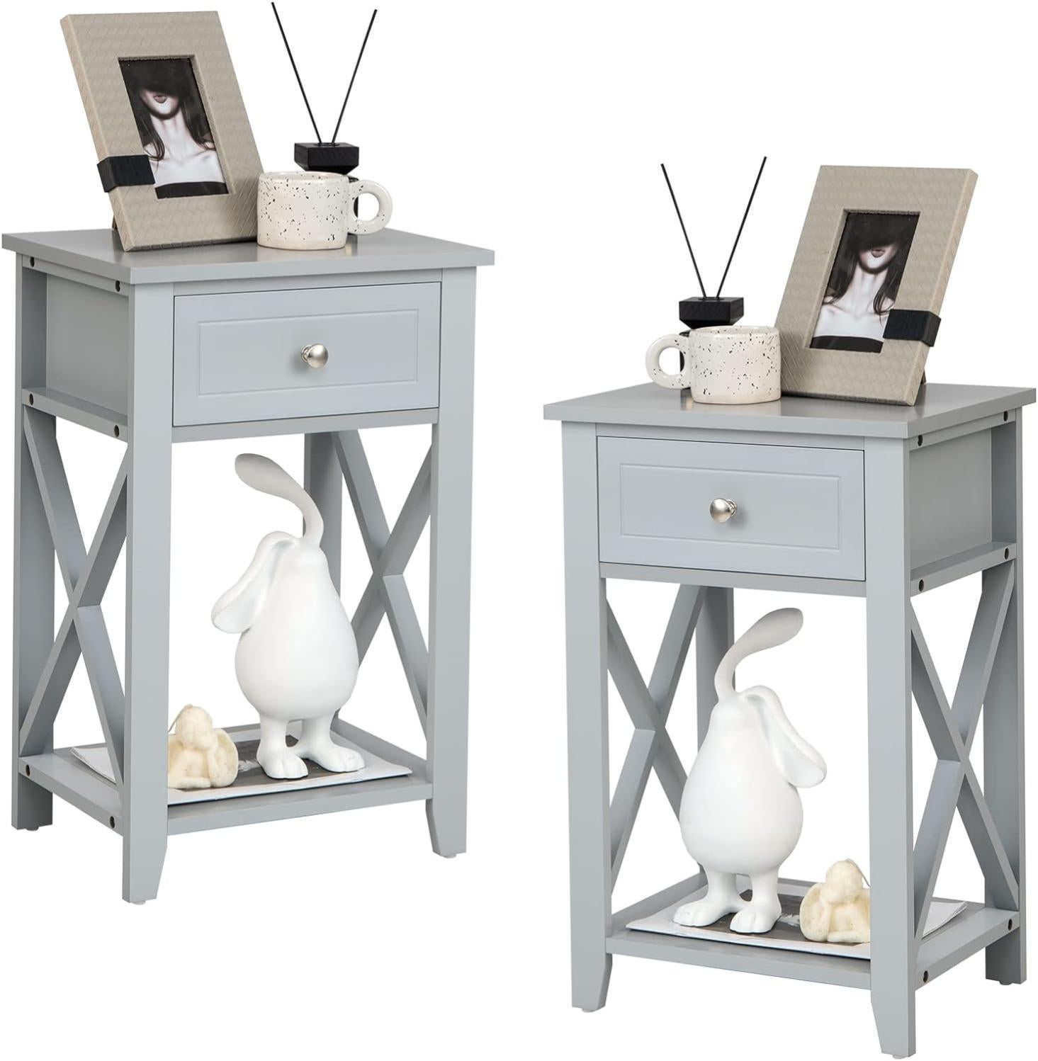 Lot De 2 Table De Chevet Avec Prises Intégrées Et Ports USB WOLTU Table De Nuit Avec Tiroir Et Etageres De Rangement Blanc 94941957
