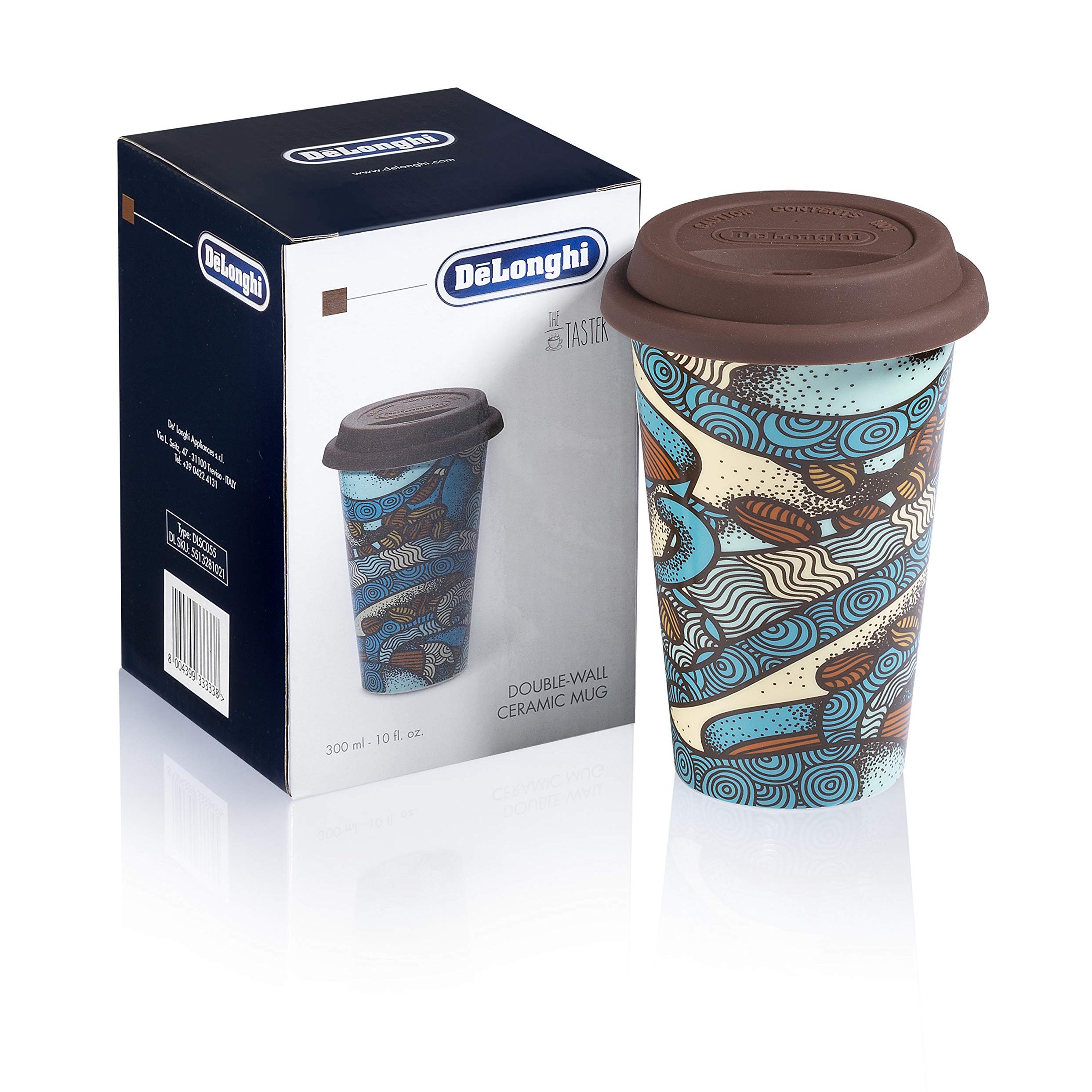 De'Longhi Travel Mug DLSC055 Taster Tazza Termica in Ceramica per bevande  calde e fredde, tappo in silicone, capacità 300ml con coperchio, Facile da