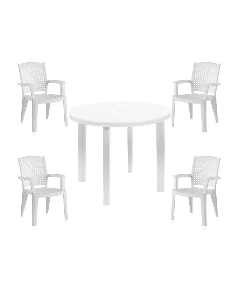 Conjunto mesa redonda y 4 sillas Dinamarca blanco