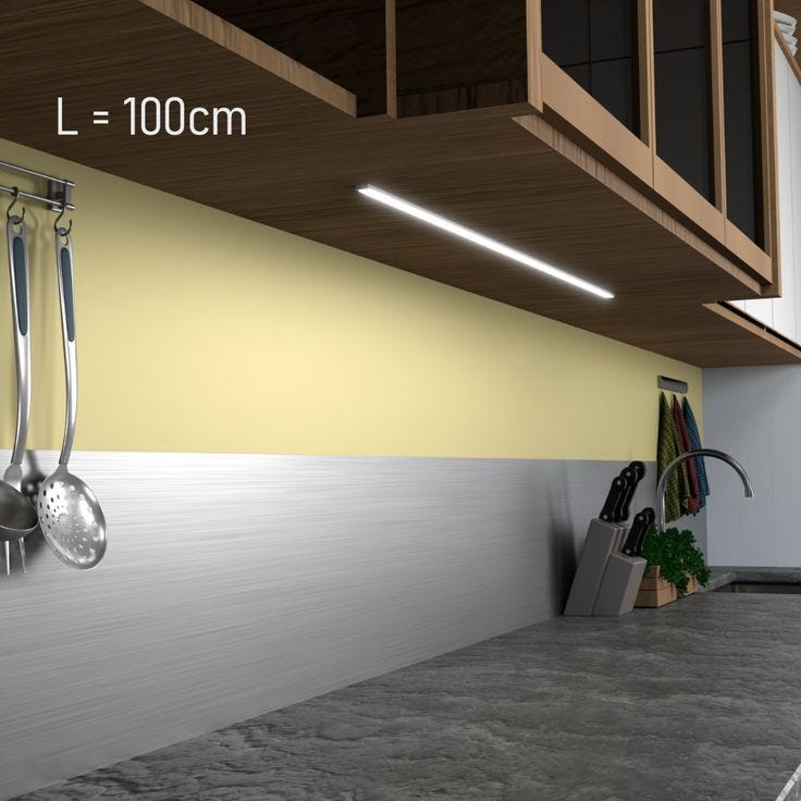 Réglette LED cuisine - 100 cm ultra fine - 8W - Blanc naturel 4000K -  Transformateur inclus
