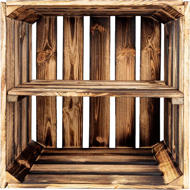 Caja de madera flameada vintage, 50 x 40 x 30 cm, madera vintage
