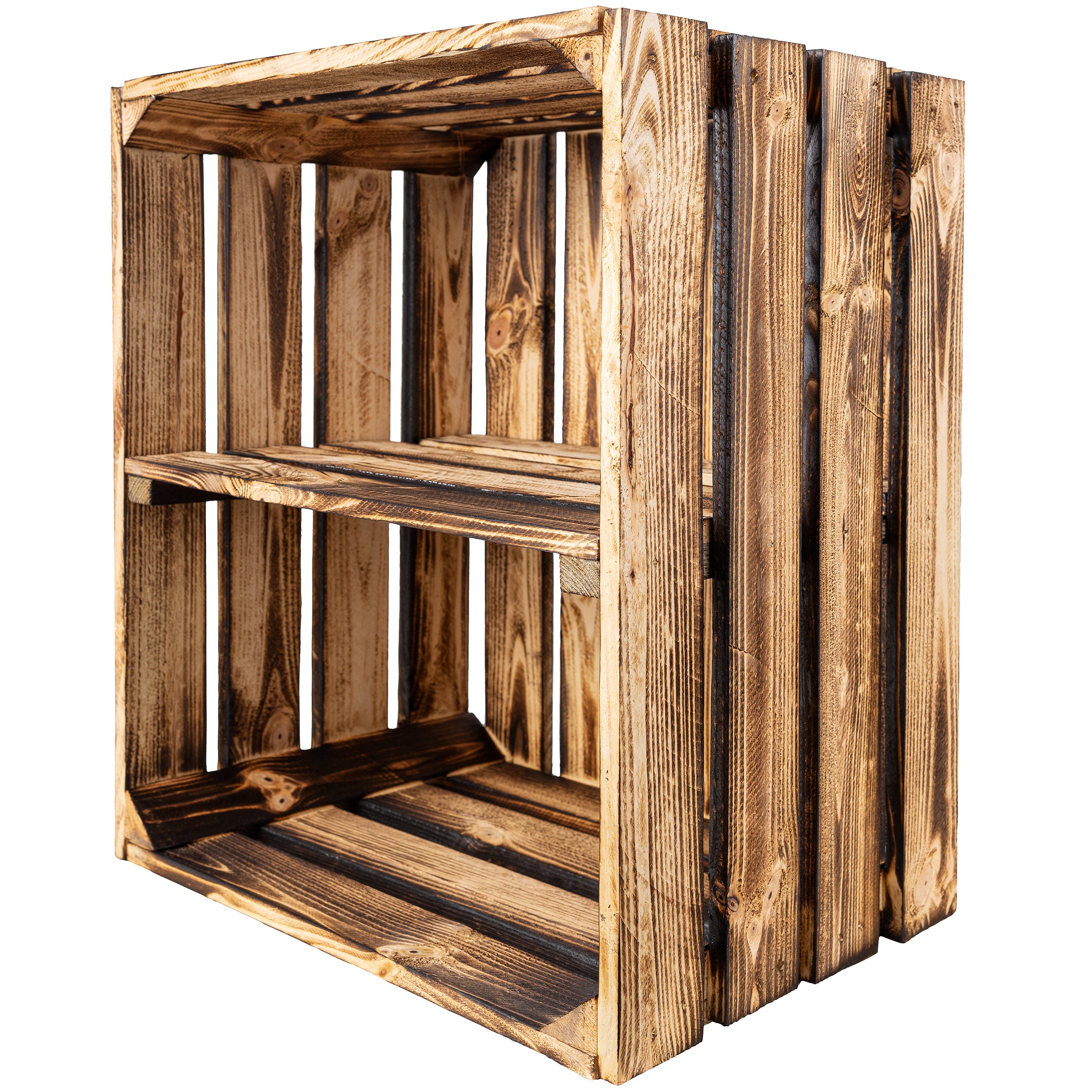 Caisse de rangement en bois, brun flammé, Harasse, 40 x 30 x 40 cm