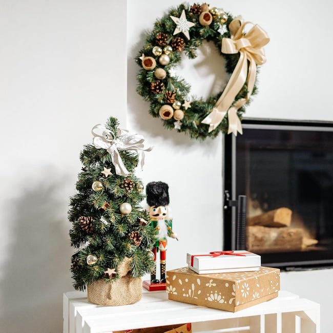 Creative Home Albero di Natale Artificiale Colore Taupe, Albero di Natale  Piccolo 40cm, Decorazioni Natalizie per Tavolo Albero Natale gia Addobbato