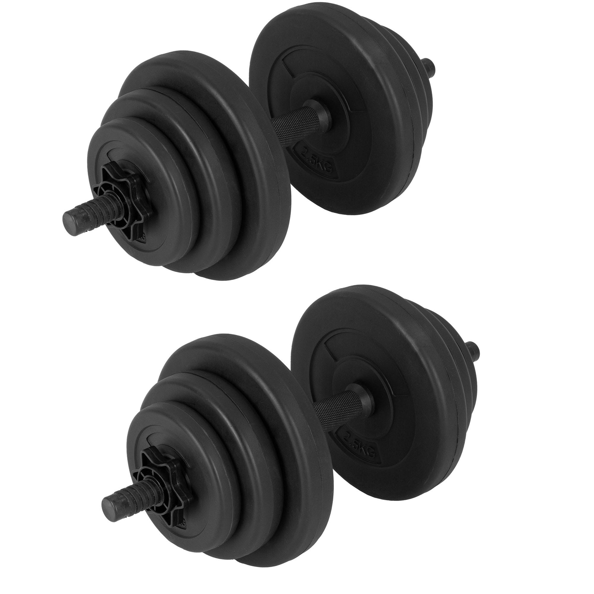 2x Haltères 10kg barre + plaques poids gym entraînement musculation noir