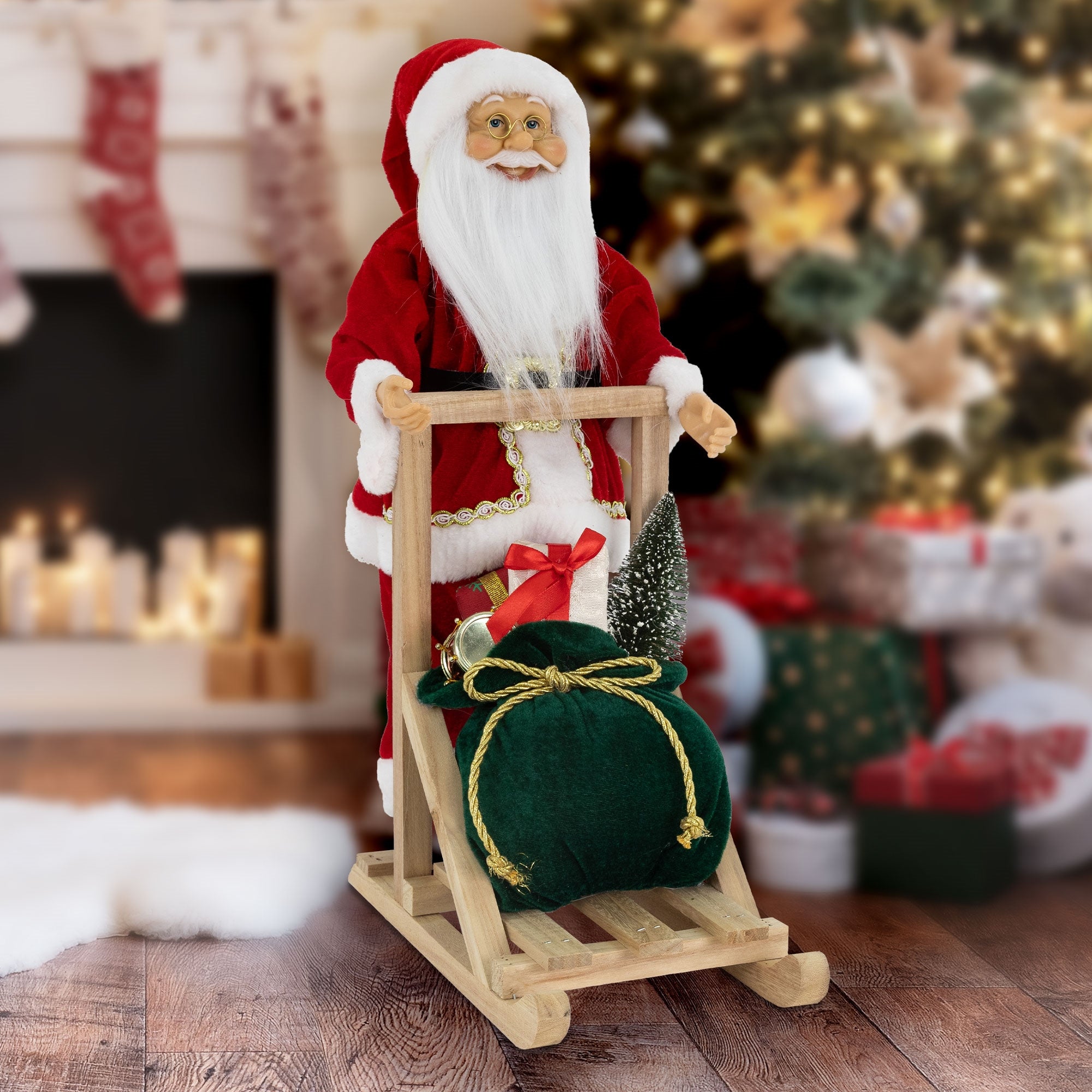Père Noël sur son traîneau décoration d'hiver figurine Santa Claus 30x20x50  cm
