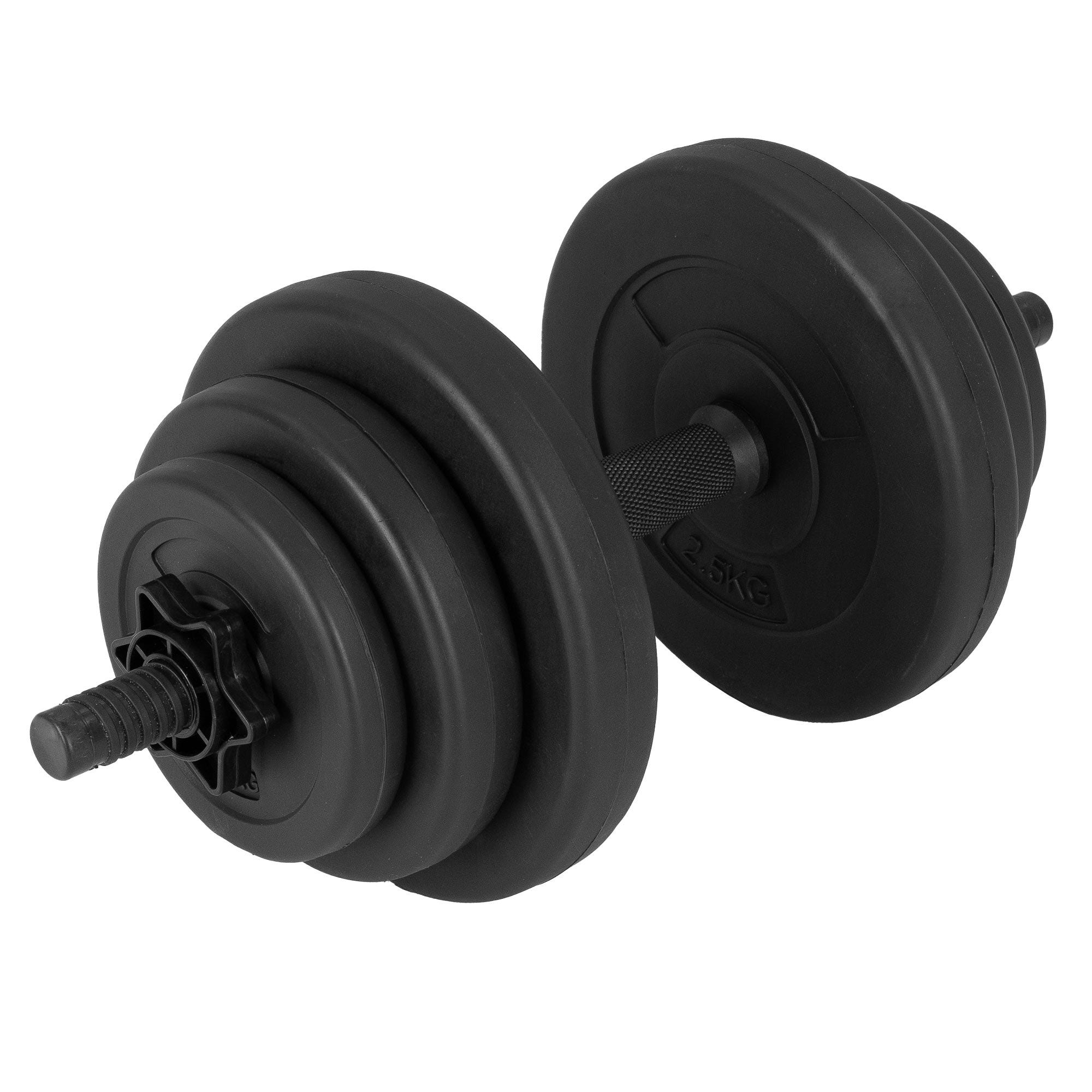 Haltéres 10 kg barre + plaques poids gym entraînement musculation noir