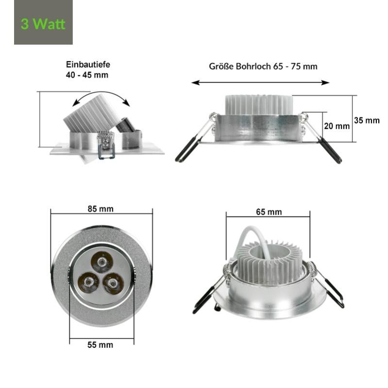 Set 6 Faretti LED Da Incasso Per Soffitto - Orientabili 30°, GU10, Bianco, Per Cartongesso