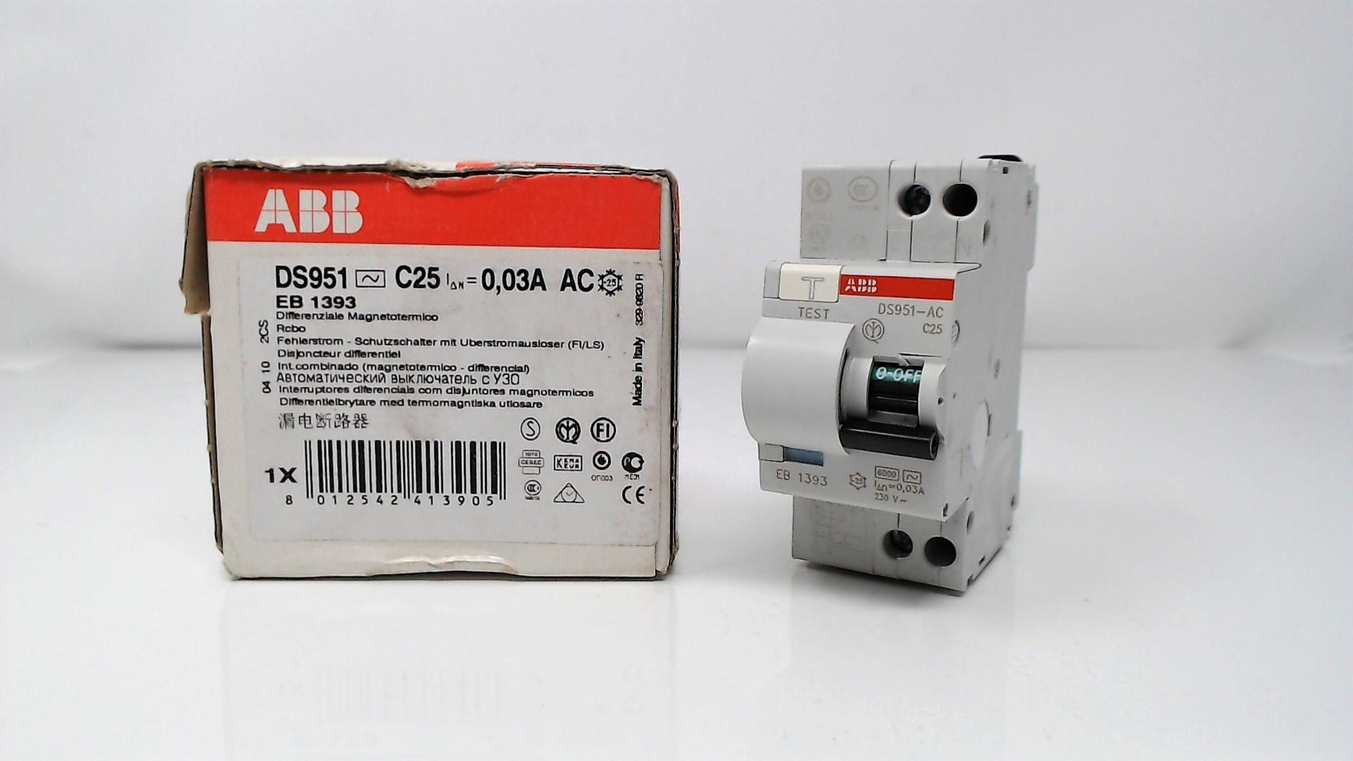 Abb ds951 c25 30ma ac interruttore magnetotermico diffenziale eb 139 3 ...