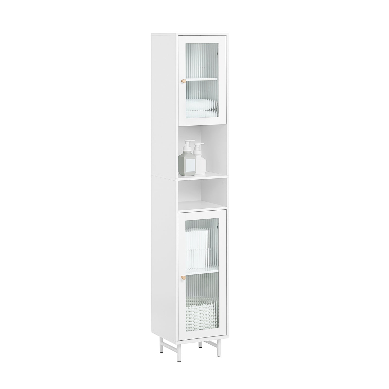 Mobile A Colonna Bagno Salvaspazio Mobile Alto Con Due Ante In Vetro Mobile  Bagno Stretto Bianco 30x30x171 Cm BZR118-W SoBuy