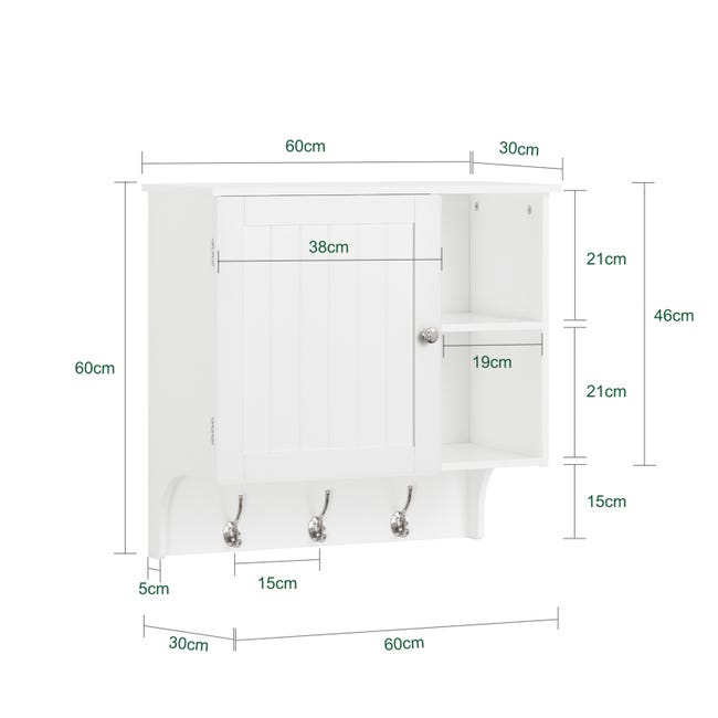 Armario baño de pared 2 puertas de persiana kleankin 60x23x60cm blanco