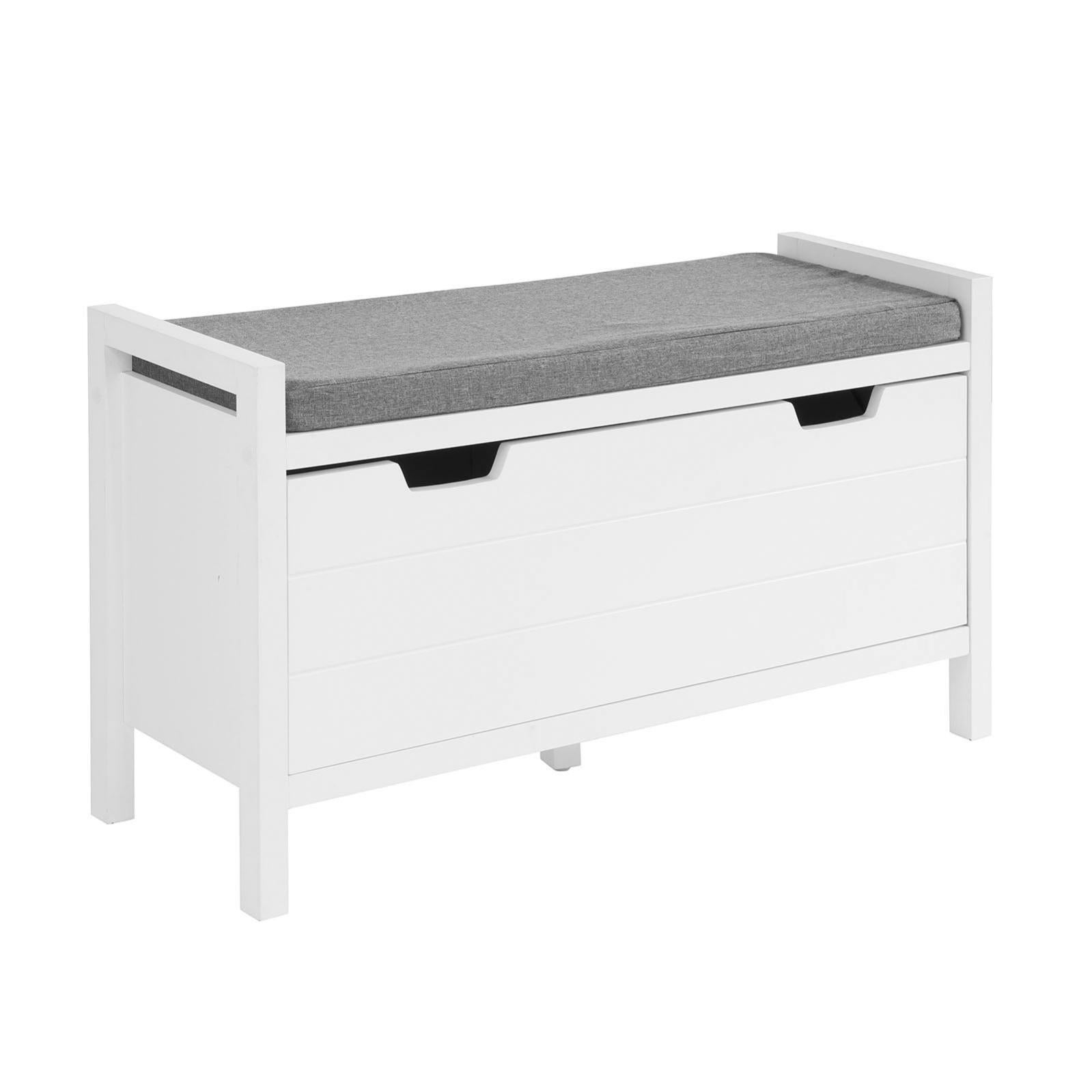 Meerveil Scarpiera Con Panca E Cuscino Imbottito, 3 Scomparti, 104x45x30 Cm, Bianco, In Legno Truciolare