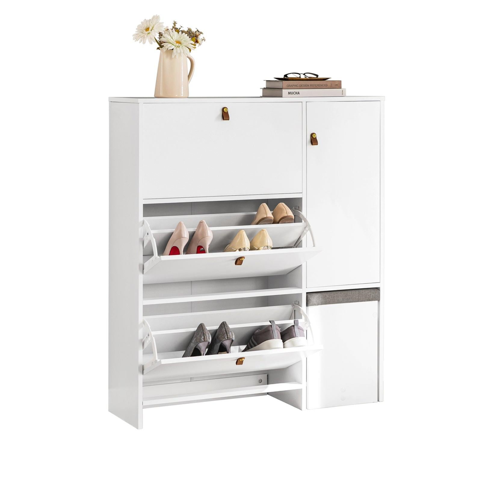 Scarpiera Mondeer Meerveil A 2 Ante Con Cassetto, 3 Ripiani, 63x29x91.5 Cm, Mobile Salvaspazio Per Ingresso - 2