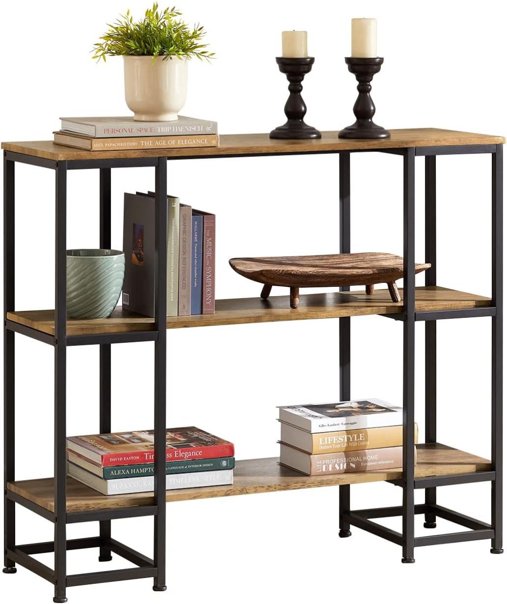 Consolle Libreria Stretta A 3 Ripiani - Stile Industriale, Misure 83x102x36 Cm, Finitura Rovere E Nero