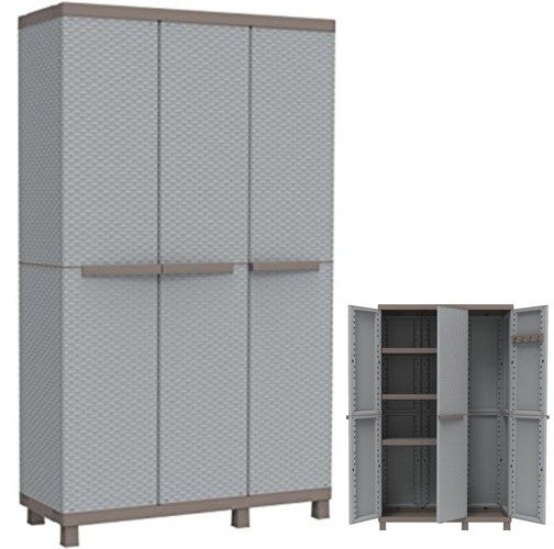 ARMADIO 3 ANTE IN RESINA CON RATTAN TERRY CM. 102x39x170 GRIGIO TORTORA