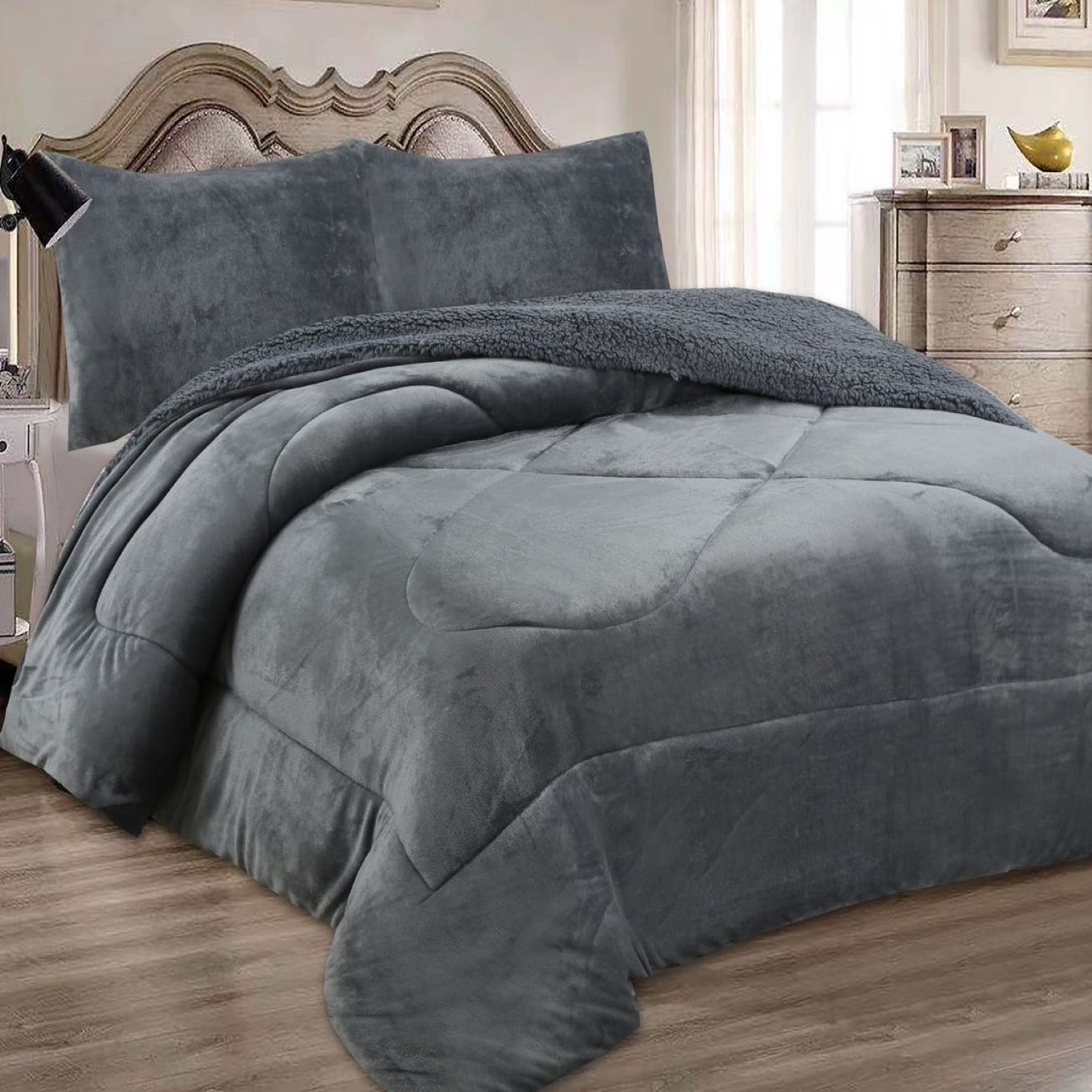 Manta extra suave para cama de Manterol en color gris Color Gris Tamaño Cama  135/140