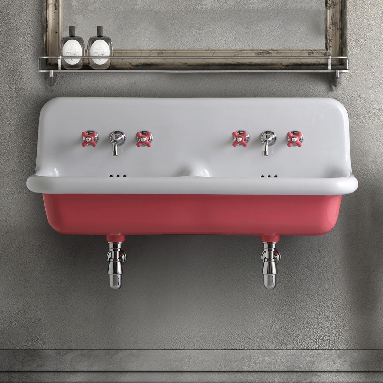 True Colors - Lavabo Rétro Doppio Rosa Antico Lucido 120cm | Leroy Merlin