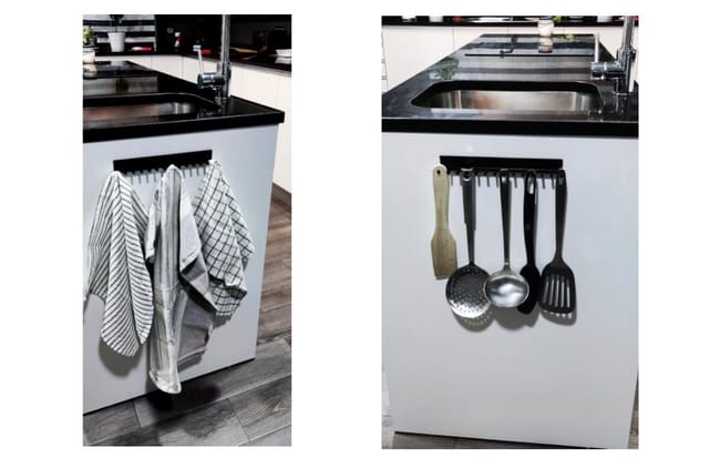 COLGADOR MULTIUSOS HOGAR COCINA ACCESORIOS ADHESIVO O TORNILLO. 25CM NEGRO Leroy Merlin