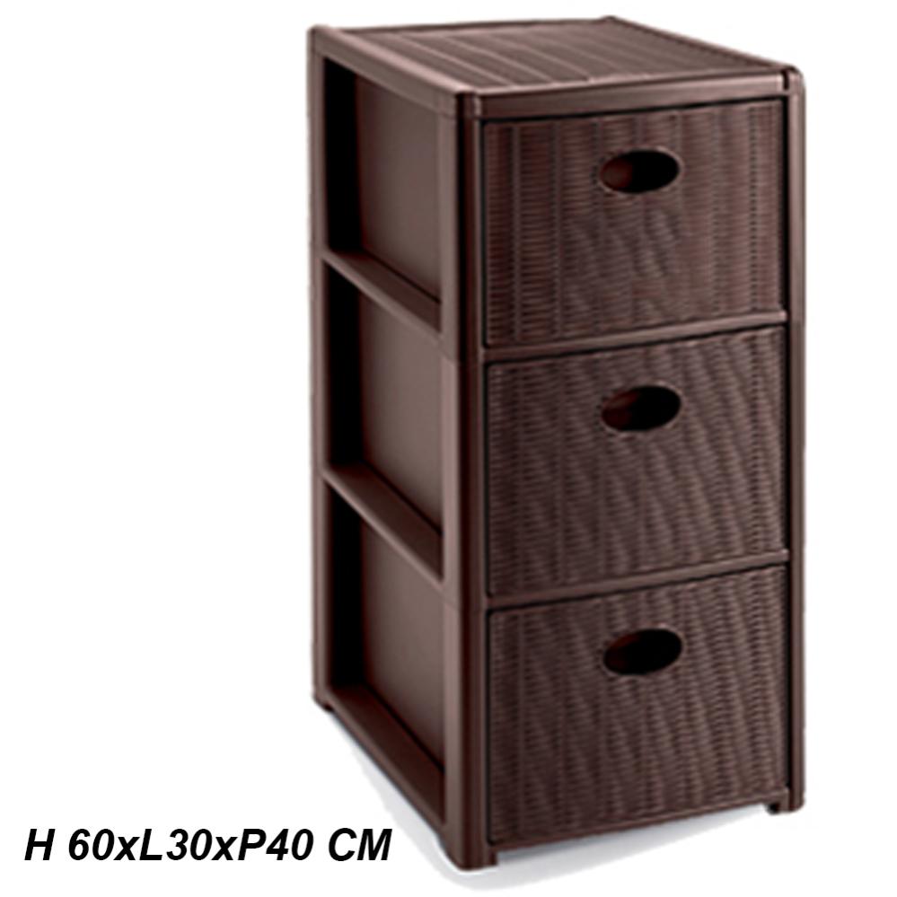 Cassettiera Curver Style In Polipropilene | Aspetto Vimini, 3 Cassetti 14L Ciascuno