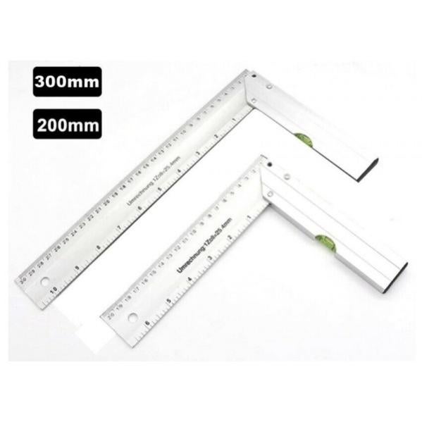 Coppia Squadre In Alluminio Con Livella – 250x160mm E 150x100mm, Scala Mm/Piedi, Angolo 45°