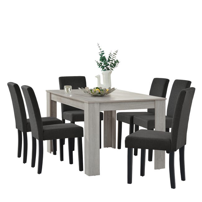 Table de salle à manger noir 120 x 60 cm avec 4 chaises gris foncé  [en.casa]