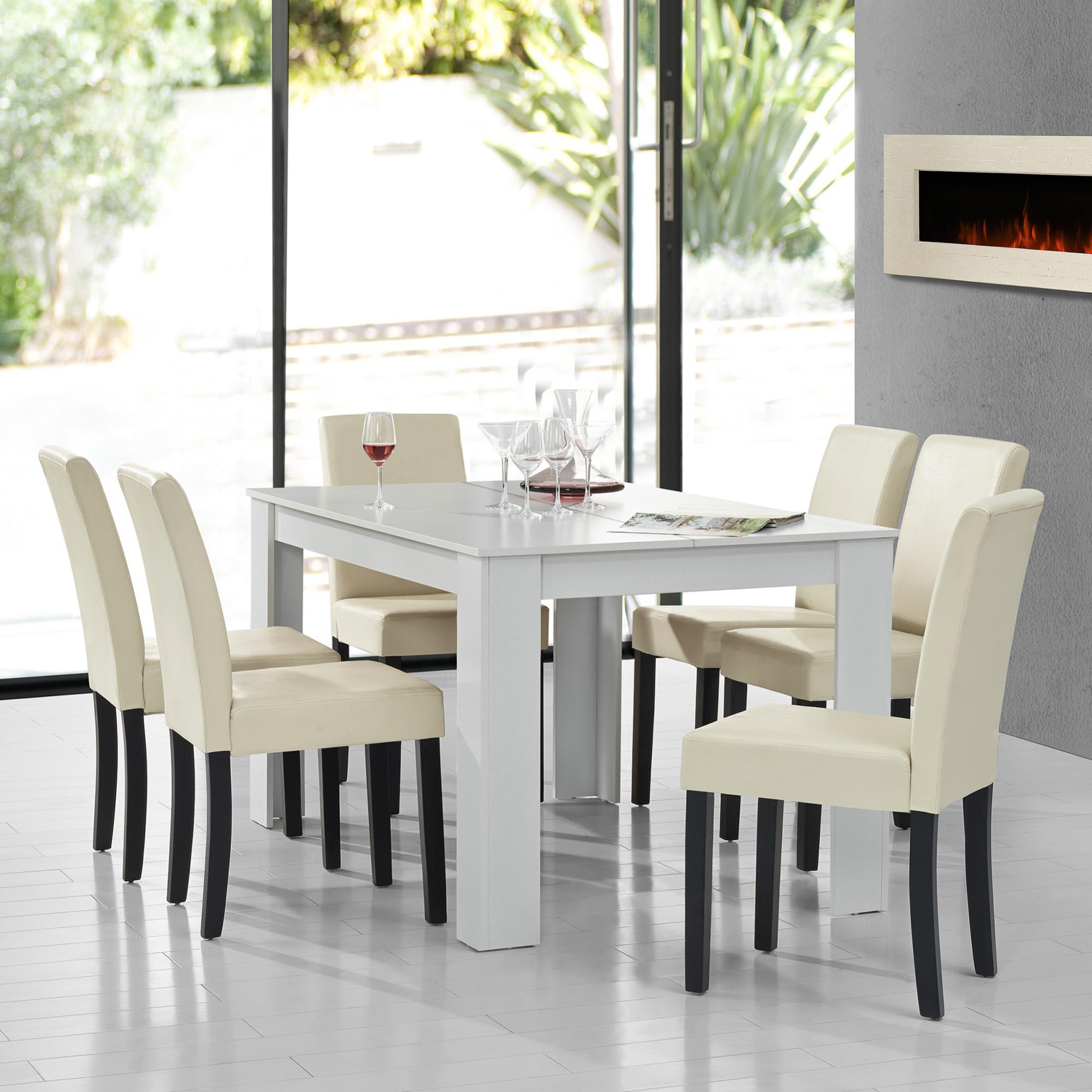 Tavolo Da Pranzo Con 6 Sedie - Set Moderno In Legno Di Faggio, Per Cucina O Sala Da Pranzo, Colore Beige - Foto 5