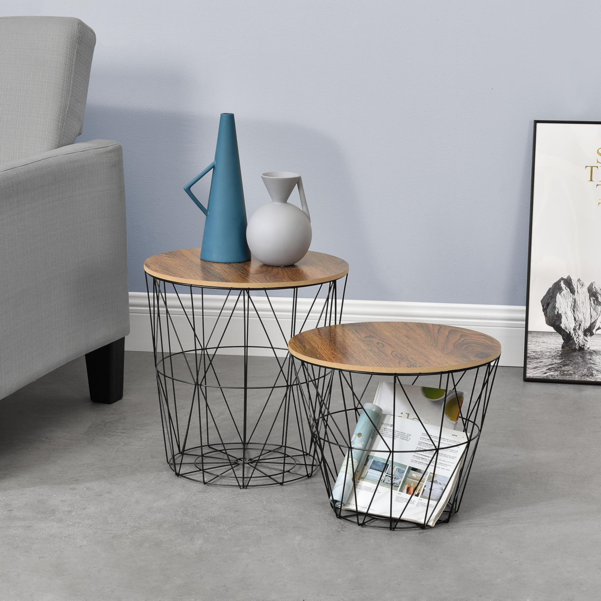 Set Di 3 Tavolini A Cestello In Metallo - Diametri 31, 38 E 47 Cm, Piano Rimovibile, Colore Grigio, Per Salotto E Camera