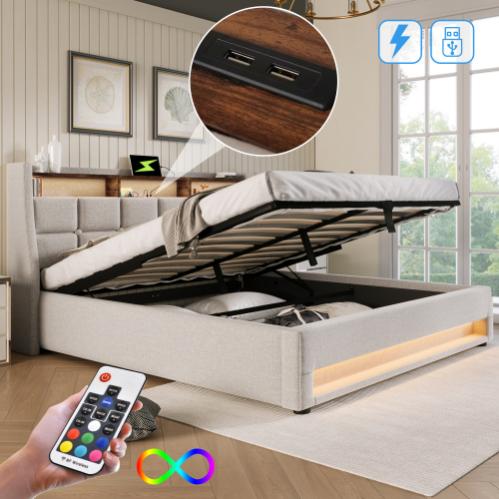 ELYKEN Testiera Letto King Size Con Luci LED RGB, Porte USB E Prese, Ripiano Portaoggetti 38cm, Schienale Autoportante Regolabile, Pannello Posteriore Con Comodo Ripiano