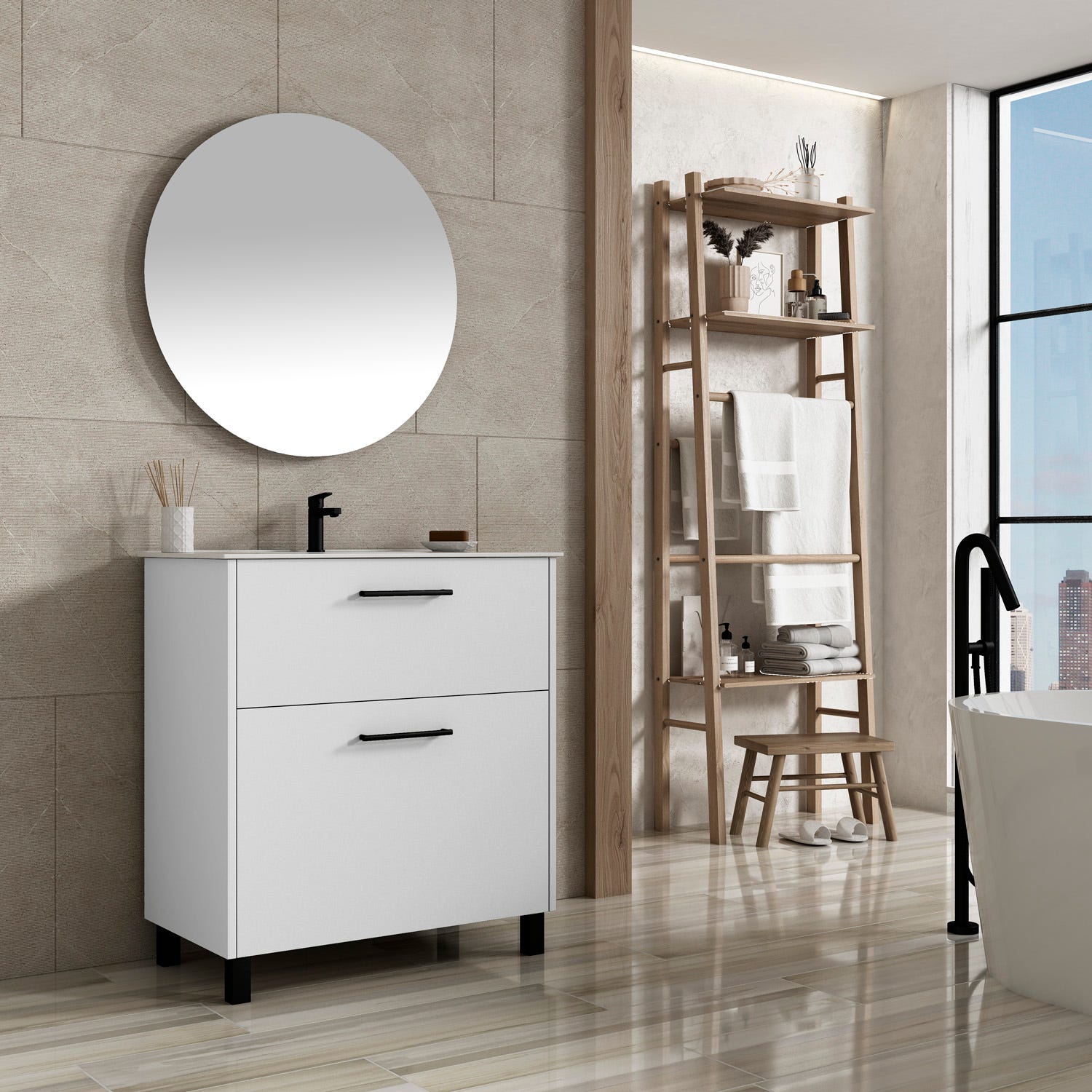 Mueble de Baño CAPRERA incluye lavabo y espejo 60x35Cm Blanco