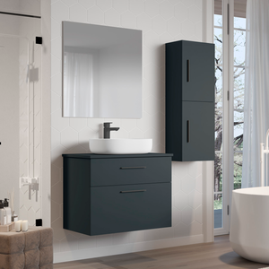 Mueble de Baño suspendido con tapa y Lavabo Cerámico, 60 cm, 2 cajones  con Cierre Amortiguado y Organizador, beig verdoso.